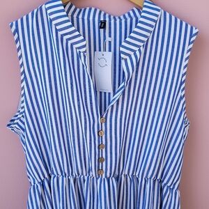 Sleeveless  Resortwear Maxi Shirt Dress Blue Striped Size XL - Brovave